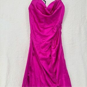 Glam Blanc Clothing Fuchsia Satin Barbiecore Dress